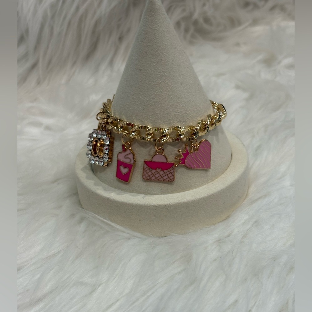 Gucci Stamped Zipper Pull Gold & Pink Charm Bracelet - Picture 3 of 4